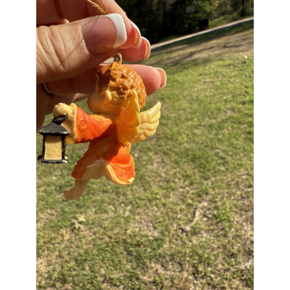 Vintage Cherub Angel Holding Lantern Christmas Ornament Hard Plastic Holiday MCM - Picture 5 of 7